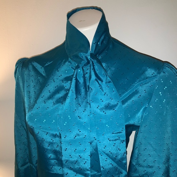 Vintage Teal Pussybow/Secretary Blouse by Cos Cob - Picture 2 of 2